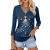 Women's Casual Fashion Sexy Comfortable Christmas Print V-Neck Button Three-quarter Sleeve Top