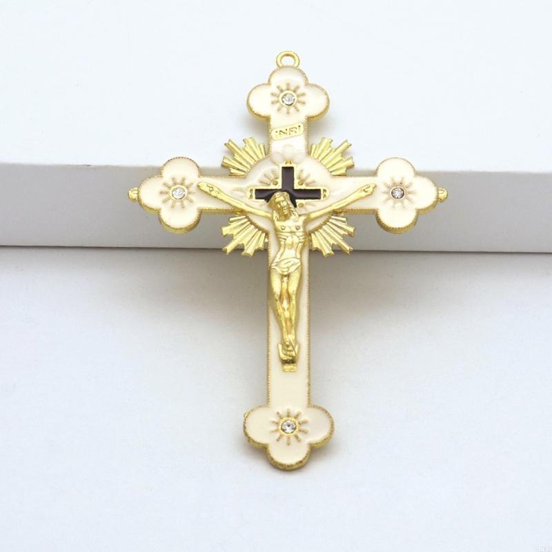 62KD Metal Enamel Crystal Flower Crucifix for Cross Spiritual Religious Jesus Catholic Blessing Hand Holding Faith Gifts Prayer
