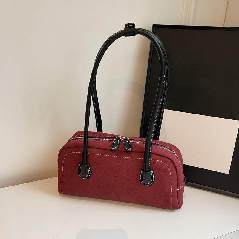 Faux Suede Shoulder Bag For Women Multi Pocket Underarm Bag Faux Suede Solid Color Handbag Zipper Satchel Bag For Work Shopping