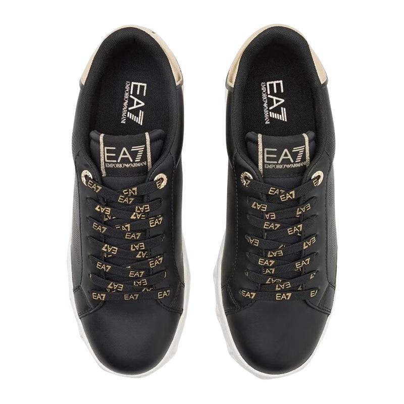 Emporio Armani Leather Round Toe Lace-Up Low-Top Sneakers With Gold Accents Men sneakers Black X8X179XK383T677