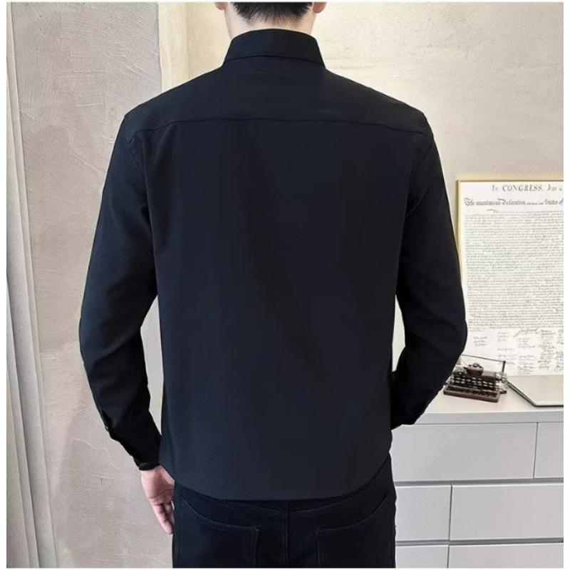 Mens Solid Color Stand Collar Long Sleeve New Chinese Style Casual Shirt