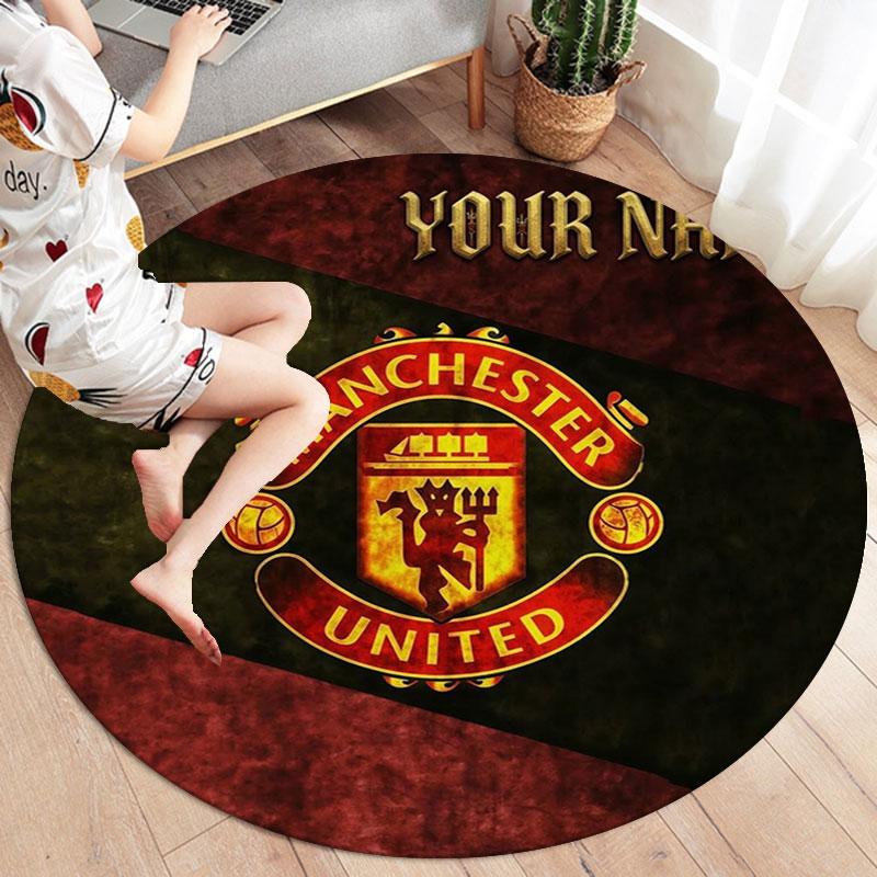 Manchester United F Custom Name Round Area Rug,Carpet Rug for Living Room Bedroom Sofa Playroom Decor,Non-slip Floor Mat