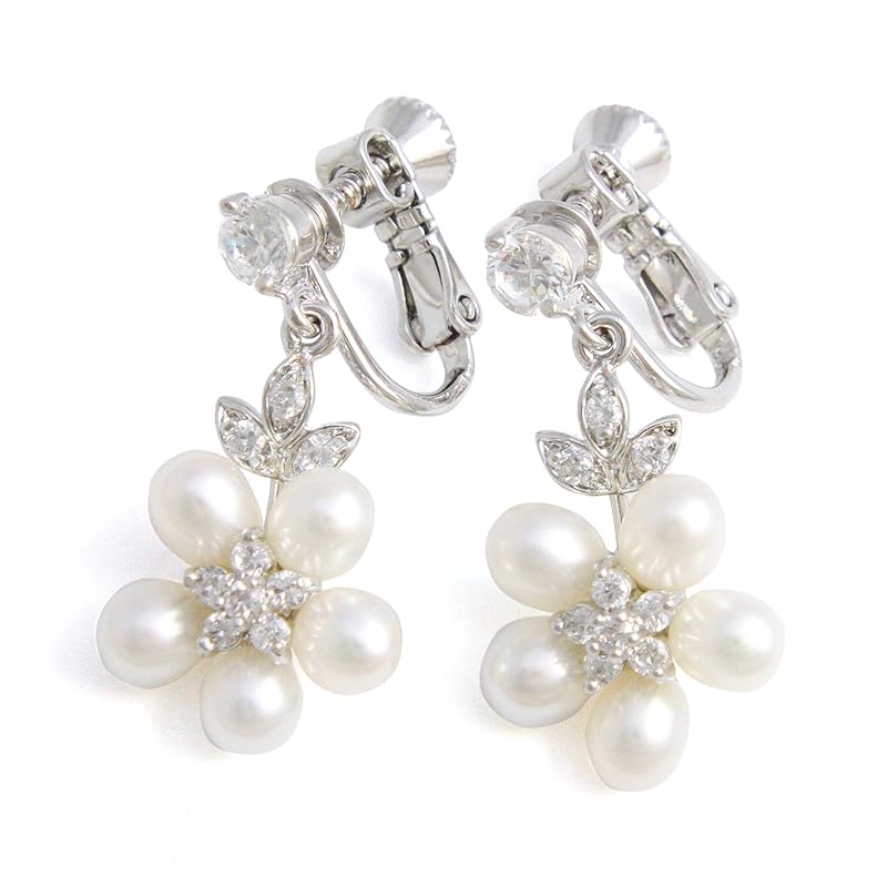

[Vantaine] VINGTAINE Stone x freshwater pearl flower earrings earrings cubic zirconia E2-34 -s