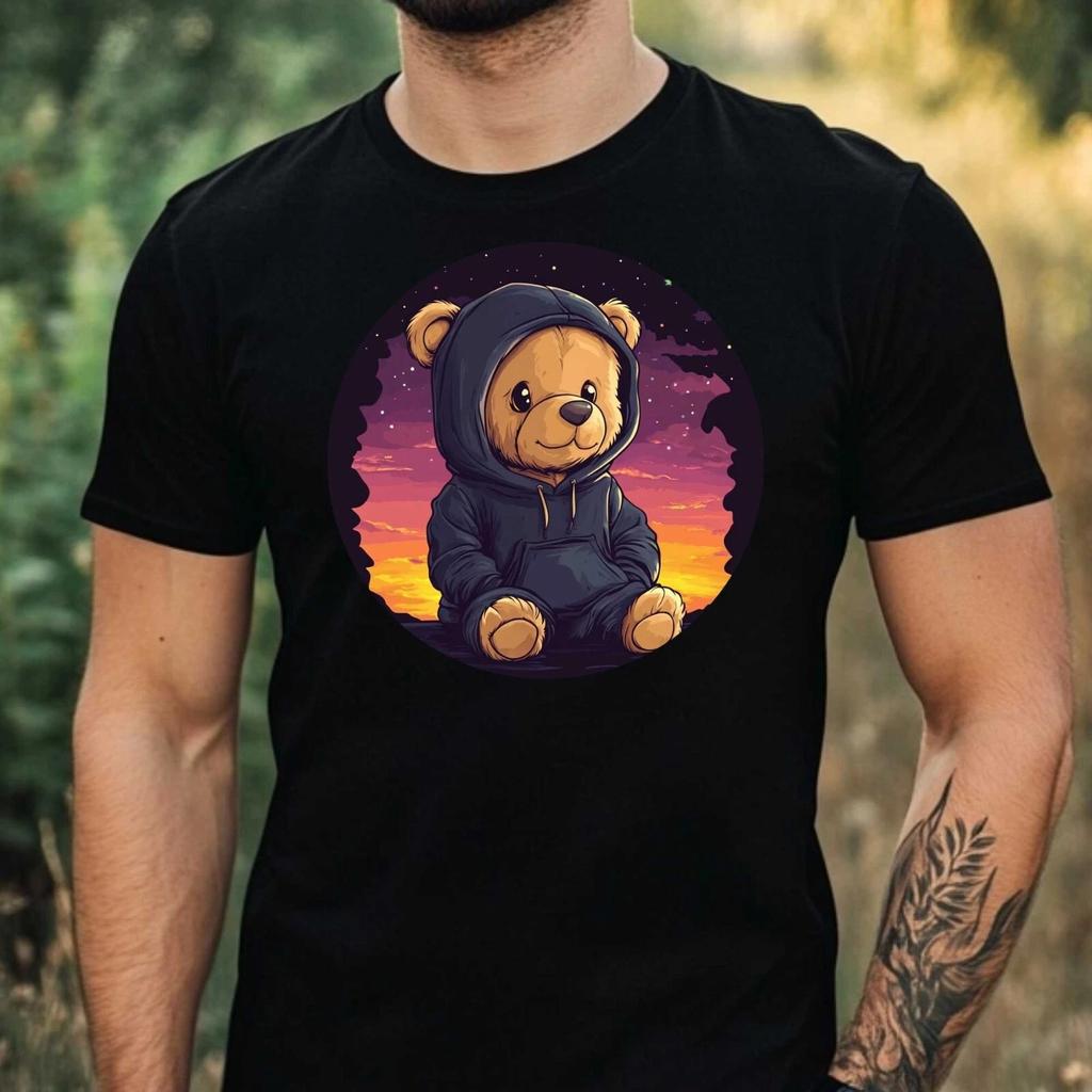 T-Shirt Herren Teddybär im Kapuzenpullover Motiv Baumwolle Größe XS bis 5XL