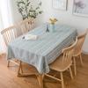 Dining Room Wrinkle Resistant Striped Embroidery  Washable Linen Rectangle Table Cloth