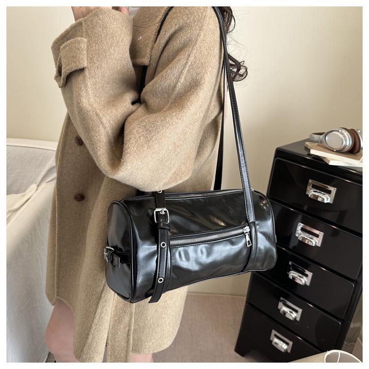 Vintage Solid Color Women Pu Shoulder Bags Large Capacity Ladies Handbags Versatile Belt Design Textured Female Crossbody Tote
