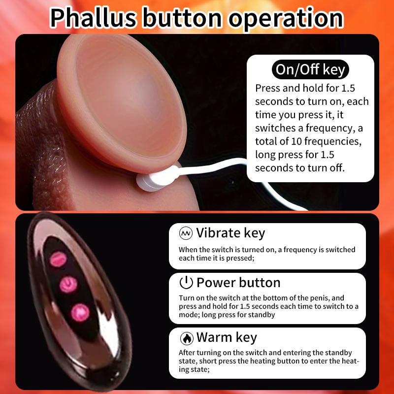 Silikon Fernbedienungs-Vibrator-Dildo 360° Schwenkbar Stoßend Auto-Heizend Wasserdicht Sexspielzeug für Frauen Paare Realistisches Gefühl Magnetische Aufladung