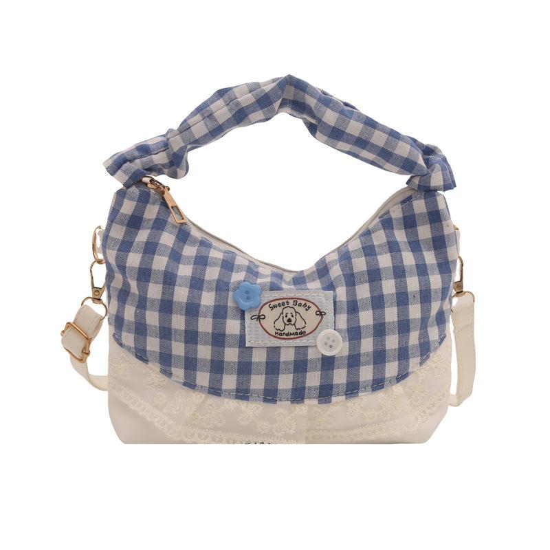 French Floral Lace Cloud Bag Hand Bag New Summer Fresh Plaid Splicing Chain Messenger Bag Single Shoulder