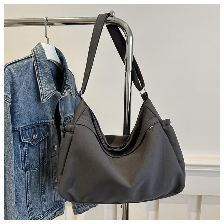 Trendy Urban Simple Large Tote Bag For Women Spacious Nylon Bucket Bag In Black White Grey Khaki