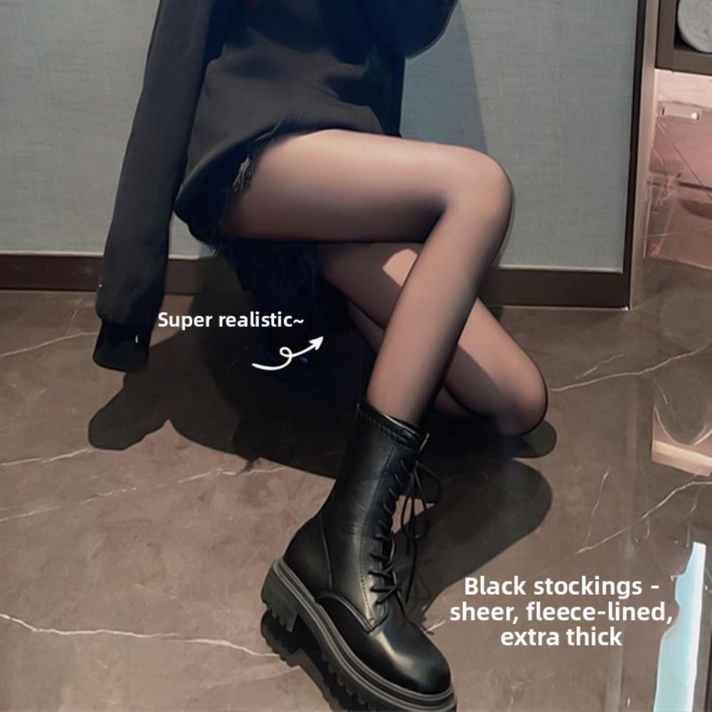 **Autumn Winter Fake Translucent Fleece Lined Leggings Women Plus Size Thickened Pantyhose Stewardess Gray Bare Leg Look Tights**