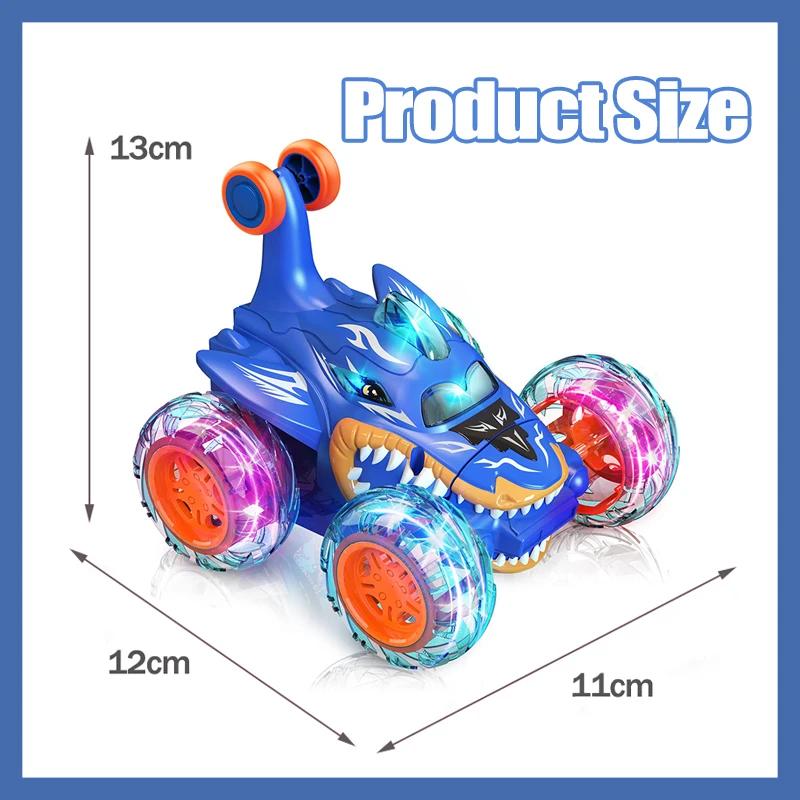 Remote Control Stunt Car 360° Flip Toy for Boy RC Car 4WD Cartoon Shark with Light Rotation Off Road Drift 2.4G Kid Toy Gift