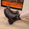 Schwarze Übergrößen Schuhe für Damen 35-42 Herbst Winter Schnür-Plateau Quadratische Absätze Bequeme Runde Zehenpartie Damen Stiefeletten