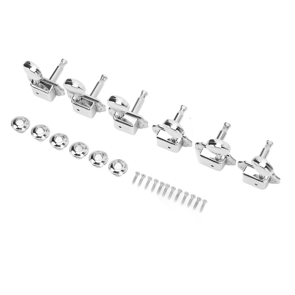 6Pcs String Tuning Key Oval Retro 1:15 Gear Ratio Semi Closed Guitar Tuning Keys Silver 3L3R