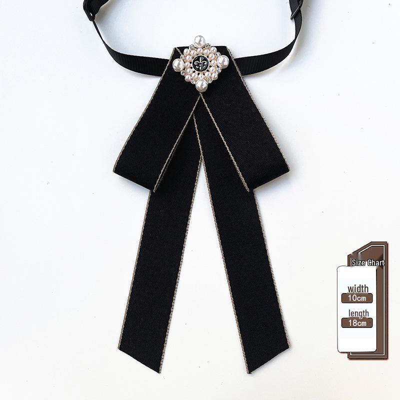 Korean Retro Bow Tie & Pearl Brooch - Women's Uniform Accessory