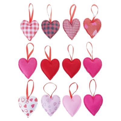 Pakket van 12 Plaids Geruite Stof Hartvormige Hangende Sieraden Bedels voor Valentijnsdag Bruiloft Decoraties Feestartikelen