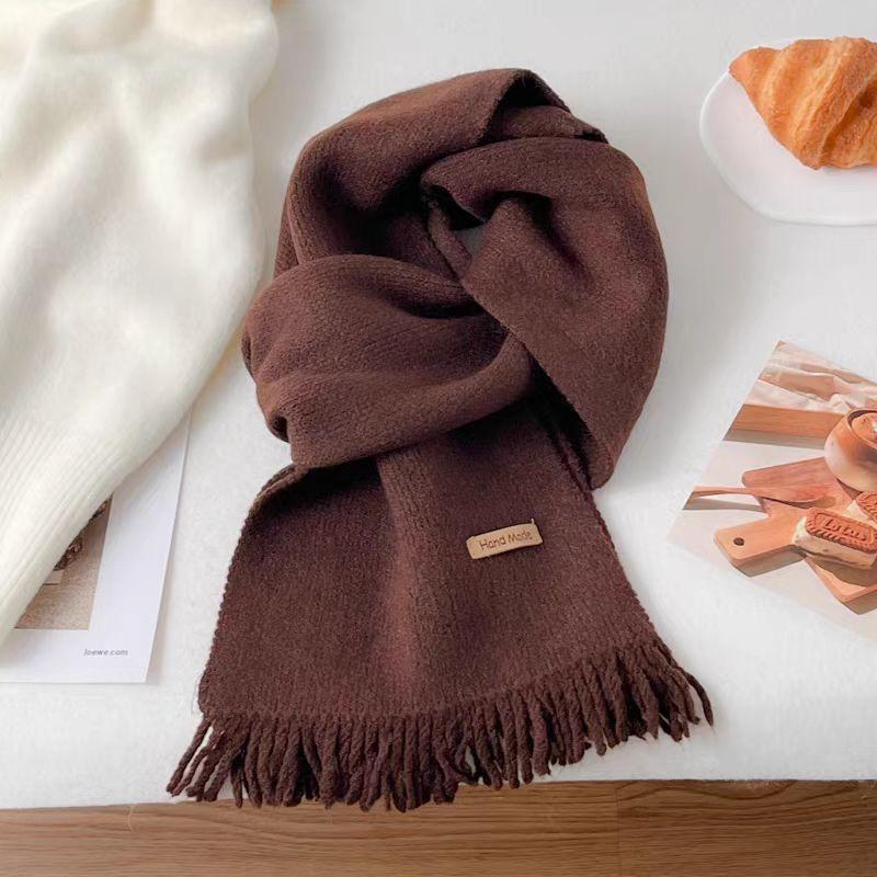 Autumn and Winter Atmosphere Fringed Knitted Scarf High-end Warm Versatile Student Instant Noodle Scarf