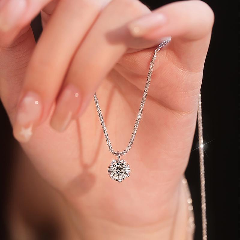 Echte Moissanite Diamant 6-klauw Hanger Ketting 925 Zilver Sprankelende Bloemkool Ketting voor Vrouwen Bruiloft Fijne Sieraden