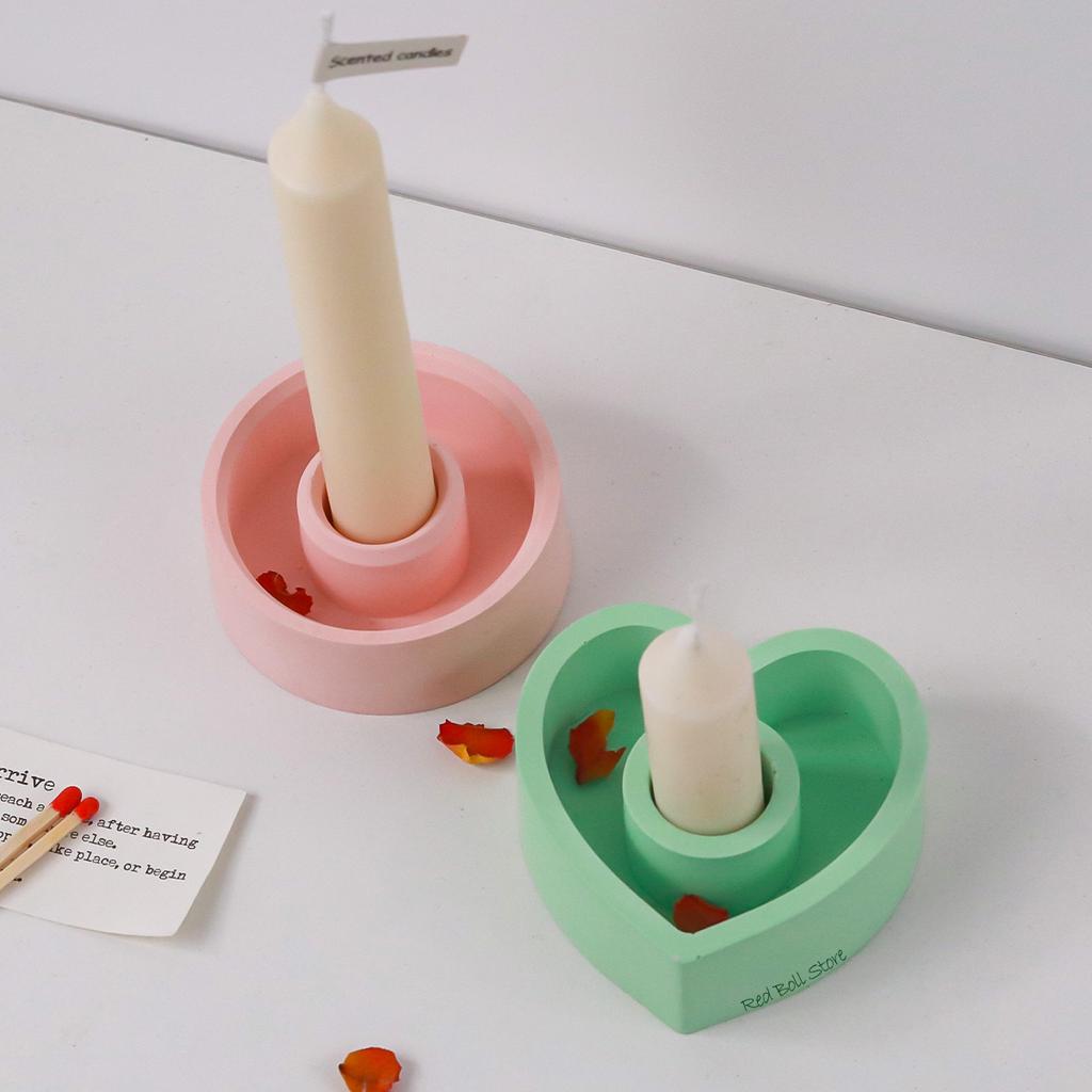 DIY Round Candle Holder Silicone Molds Star Heart Shape Plaster Resin Candlestick Mould Candle Accessories Tool Home Table Decor