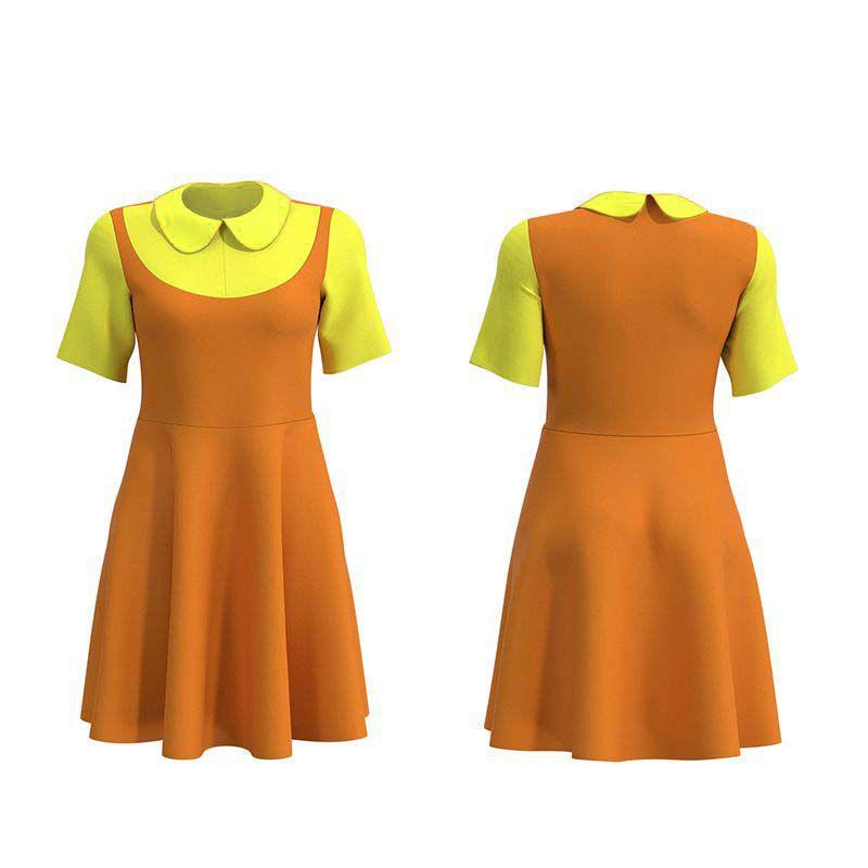 Tre Squid Game Dukke Cosplay Kostyme Kjole Rødt Grønt Lys Dameklær