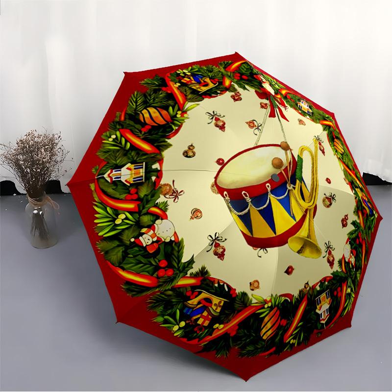 1pc Christmas wreath Automatic Umbrella 8-Bone Design Compact Gear for Outdoor Travel, Perfect Holiday Gift yy250827008