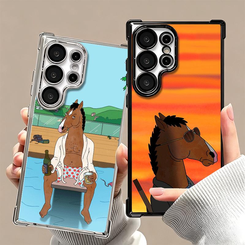 B-BoJack H-Horseman Funny Plating Phone Case For Samsung Galaxy S24 S25 FE S26 Edge S23 Ultra S22 S21 Plus S20 Anti-Fall Airabag