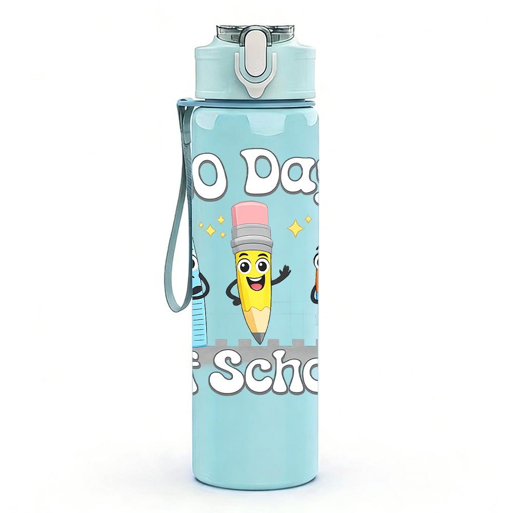 1PC One Hundred Days Of School Art 750ml Color Plastic Sports Water Bottle Leakproof Flip Straw Lid Suitable for Sports Office Home Use