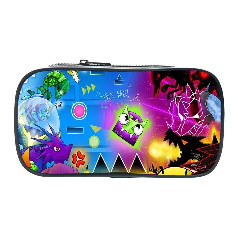Funny Cartoon Geometry Dash Pencil Case Makeup Box High Capacity Pencil Bag Students School Supplies Stationery Bag Kids Gifts