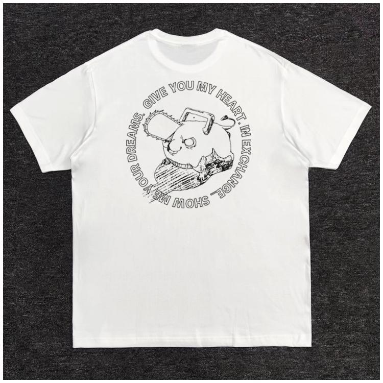 Chainsaw Man Pochita Anime Americký Streetový Krátký rukáv Těžká váha Čistá bavlna Potisk Volný Retro styl pro muže i ženy