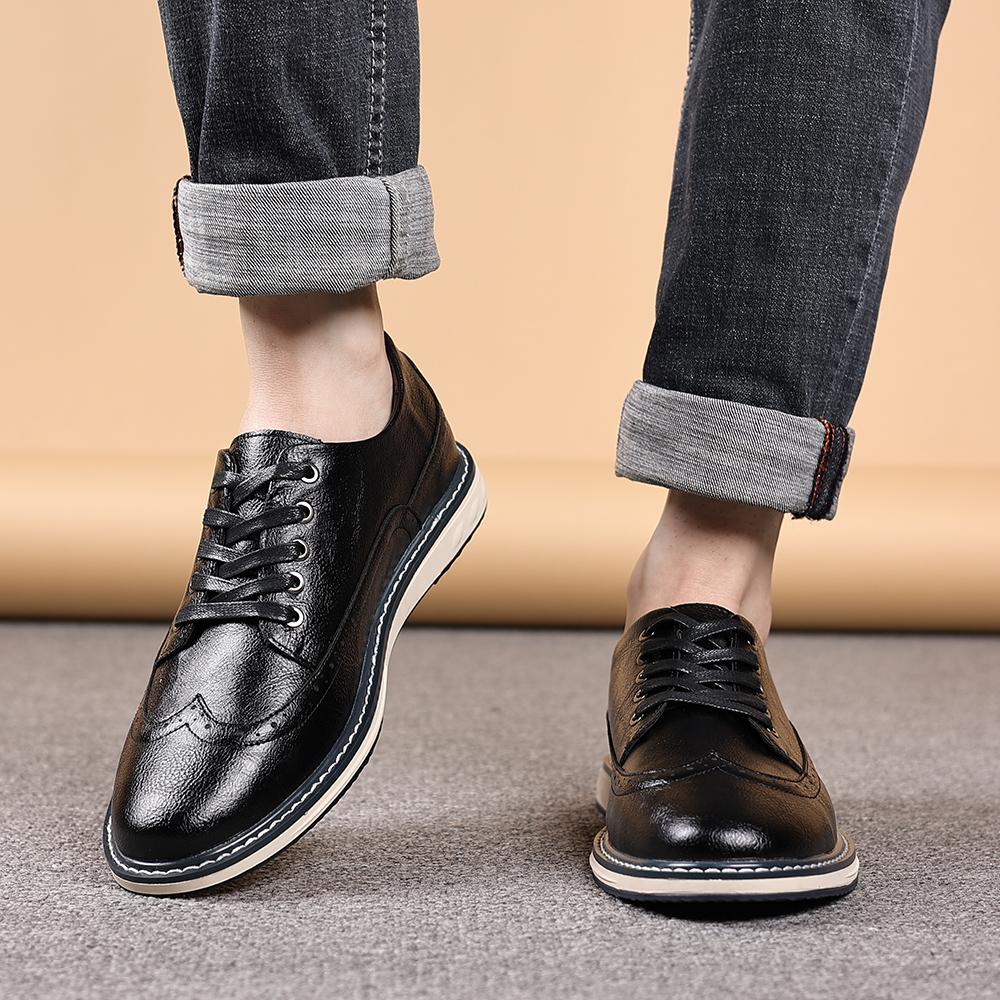 Men's Handmade Casual Leather Shoes Lace Up Breathable Brogue Shoes Fashion Comfortable Footwear for Daily Wear Office Leisure