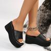 Summer new large size thick-soled wedge heel one-word colored women's sandals slippers casual style