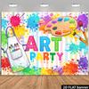 2D Plane Art Party Banner Background with a Colorful Graffiti Theme, Accompanied by Paint Palettes