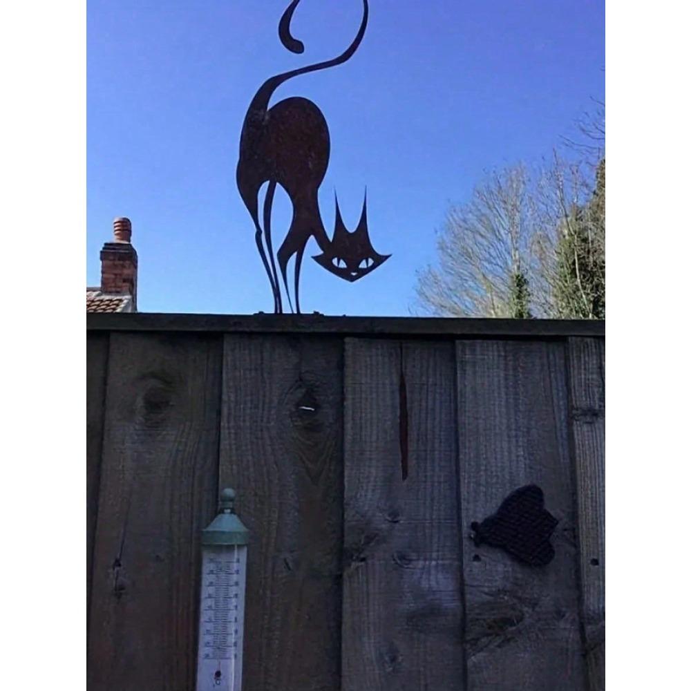 Wrought Iron Cat Garden Sculpture Rustic Animal Decor Lawn Stake For Outdoor Patio Party Ornament Gift