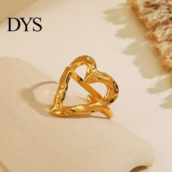 Adjustable Women Ring Open Golden Color Heart Line Cross Leaf Shape Finger Polished Hip Hop Style Paty Club Lady Jewelry
