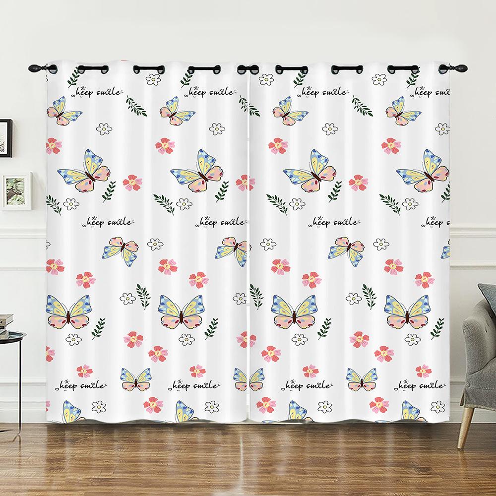 Curtain Butterfly Animal Illustration 3D Digital Printing Blackout Curtain Punching