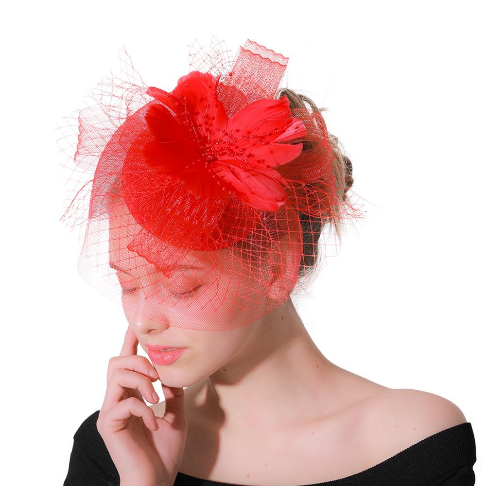 Deep Leather Powder Boutique Banquet Mesh Top Hat Hemp Headgear Bridal Wedding Dress Mesh Feather