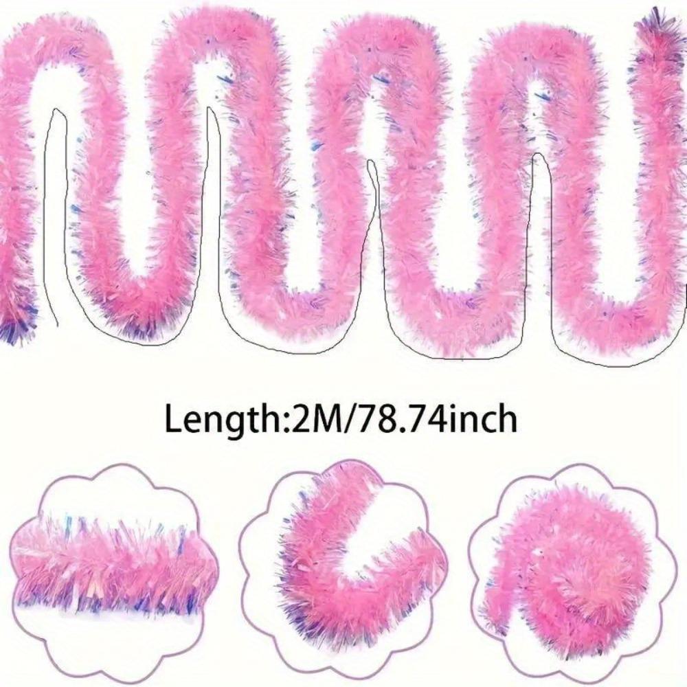 2pcs Christmas Tinsel Garland, Pink Glittering Decoration For Tree Party Wedding Supplies, Party Decor, Holiday Decor