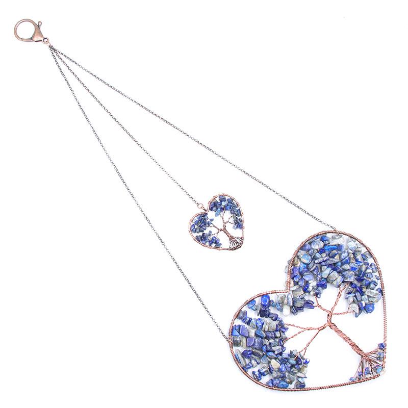 

Натуральный Кристалл Галька Камень Дерево Жизни 7 Чакр Подвеска Медная Проволочная Оплетка Двойное Сердце Любви Подвеска для Автомобиля Колокольчик Ветра Настенный Декор