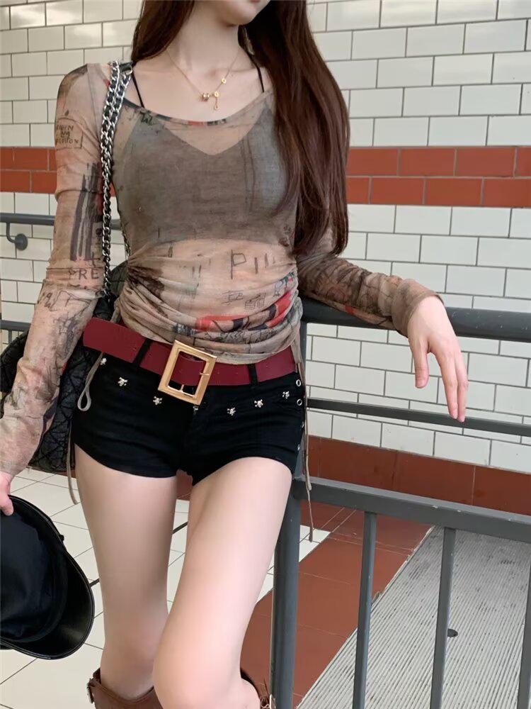 

Сексуальные шорты с низкой посадкой и заклепками - Женские эластичные облегающие белые джинсовые шорты для весны и лета XS: Height 155-165CM (65-75 jin)