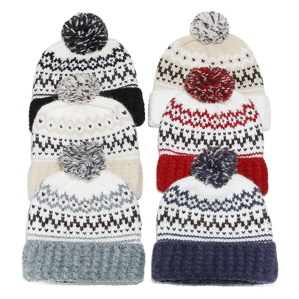 2025 autumn and winter new fair island bohemian geometric rhombus jacquard knitted hat big head circumference wool hat women