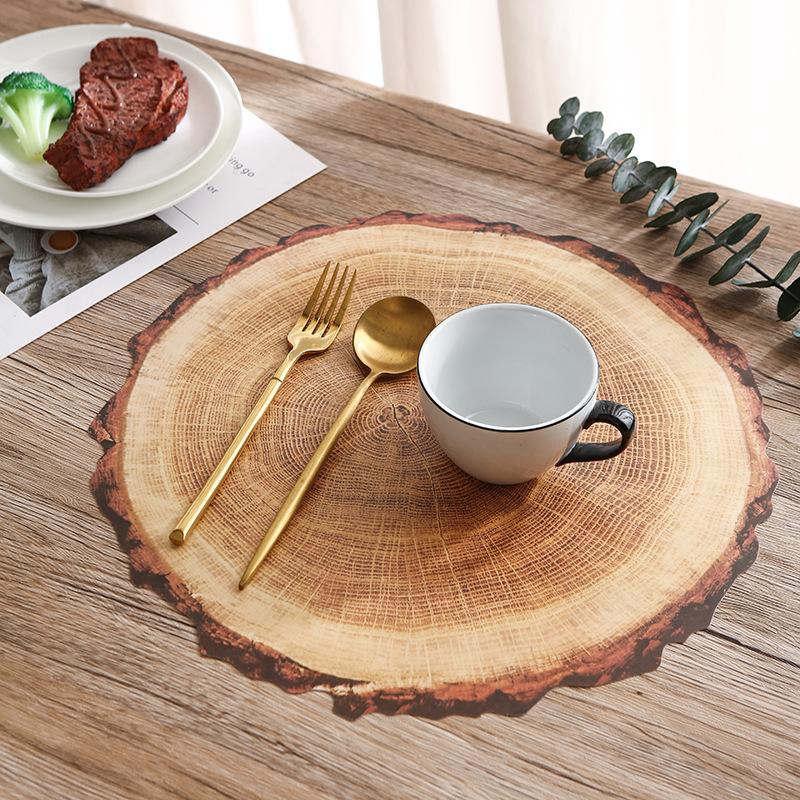 2/4 Pcs PVC Heat-resistant Insulating Tree Stump Placemat Wood Grain Non-slip Teahouse Decorative Mat for Dining Table