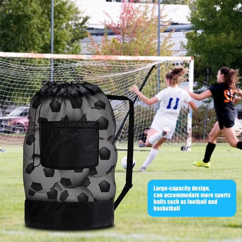 1Pcs Extra Large Mesh Drawstring Soccer Basketball Volleyball Storage Net Bag With Zipper Pocket Gym Bag