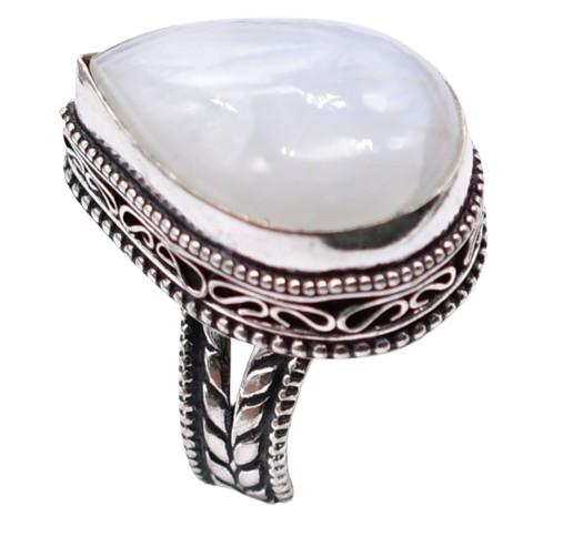 Moonstone Natural Gemstone Antique Silver Plated Ring US Size-7.5 A 535