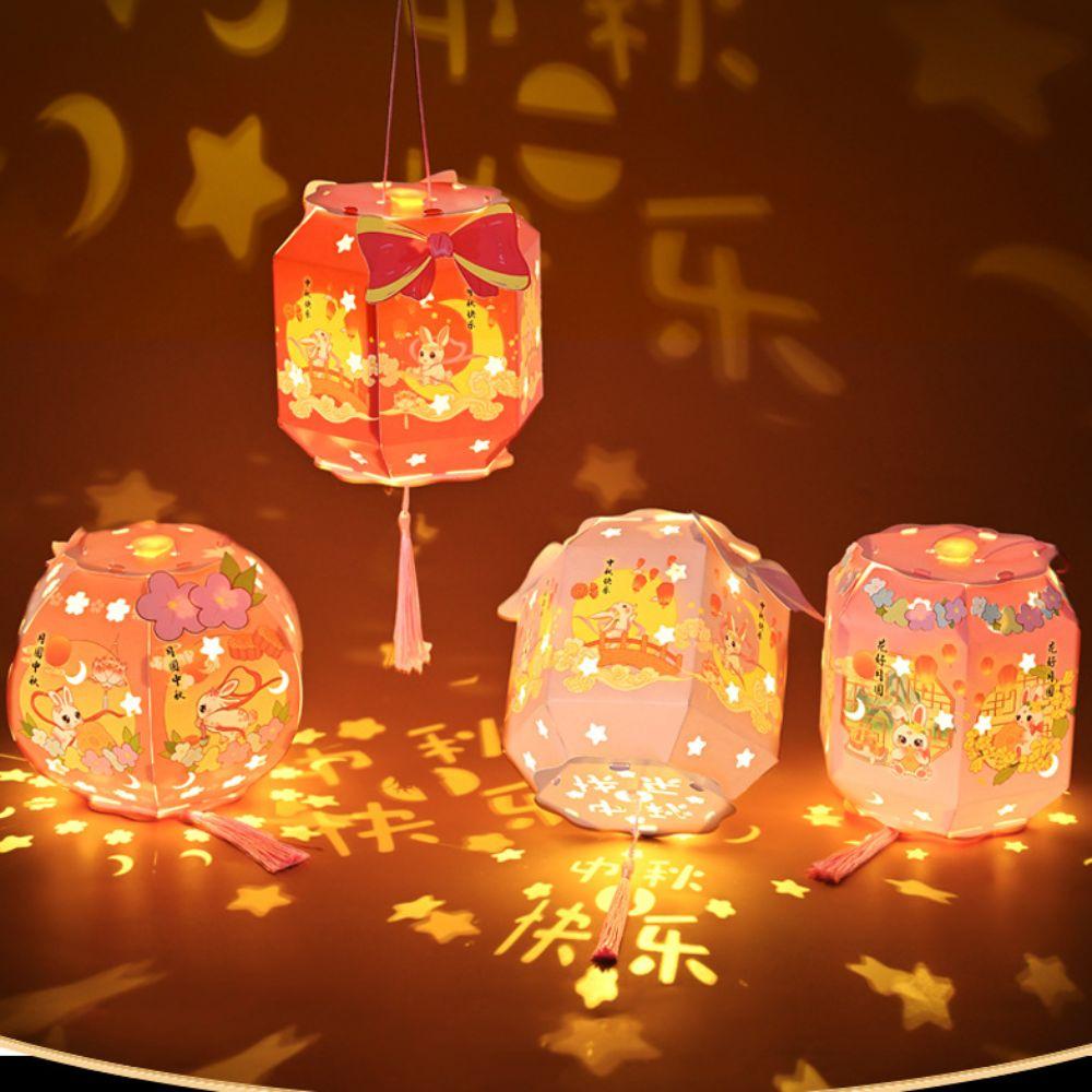 DIY Material Package Mid-Autumn Festival Lantern Blessing Words Luminous Design Handmade Lantern PVC Material Handheld Size