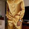 Men's Casual Two-piece Set: Plain Long-sleeved Button-down Shirt with a Spread Collar