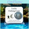Coin Card Fishing Lucky With Engraved Fisherman Catching Big Fish Collectible Coin Good Luck Charm For Fishing Enthusiast Keepsake Token For Anglers