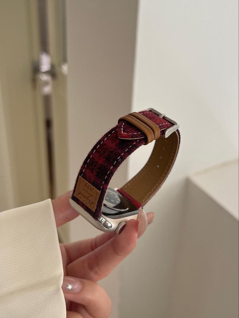 Colorful Woolen Plaid Leather Strap for Apple Watch Series 10/9/8/7/SE