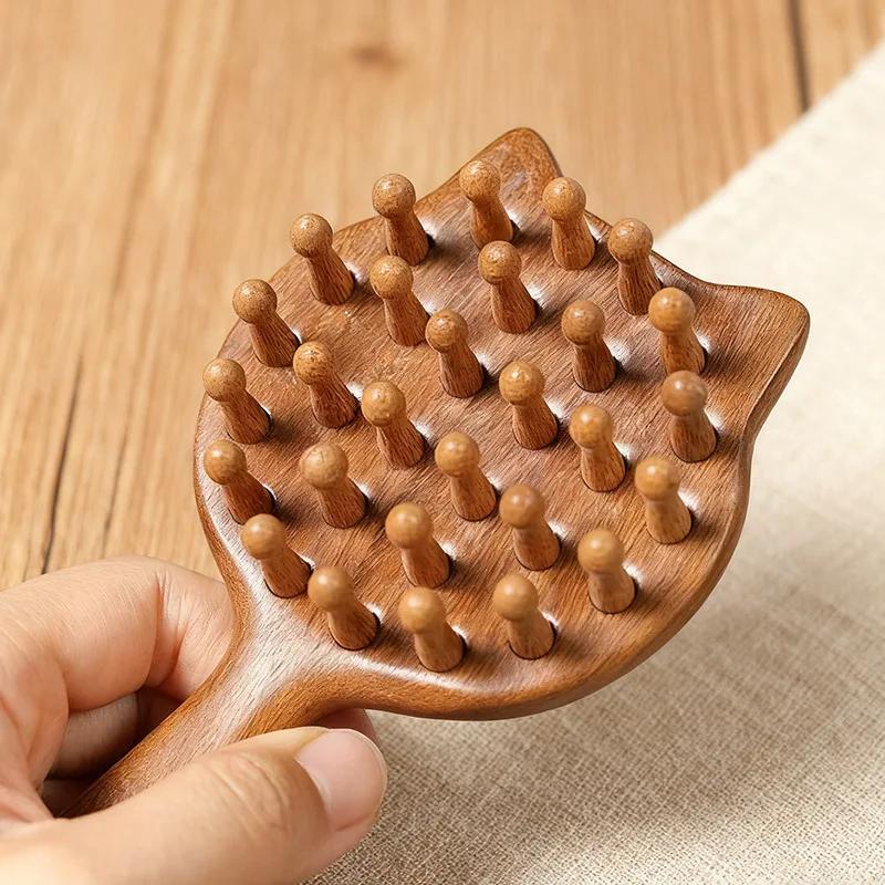 Katzenkopfhaut Meridian Akupunkturpunkt Massagekamm, Haarausfallprävention Kopfgesundheitskamm, haarnährender Sandelholz Grobzahnkamm