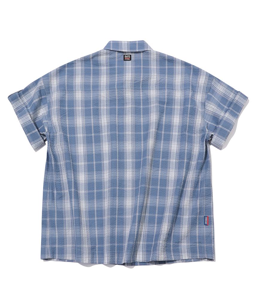 SPORT CHAMBER Sc Square Check Roll-Up Shirt (Blue)