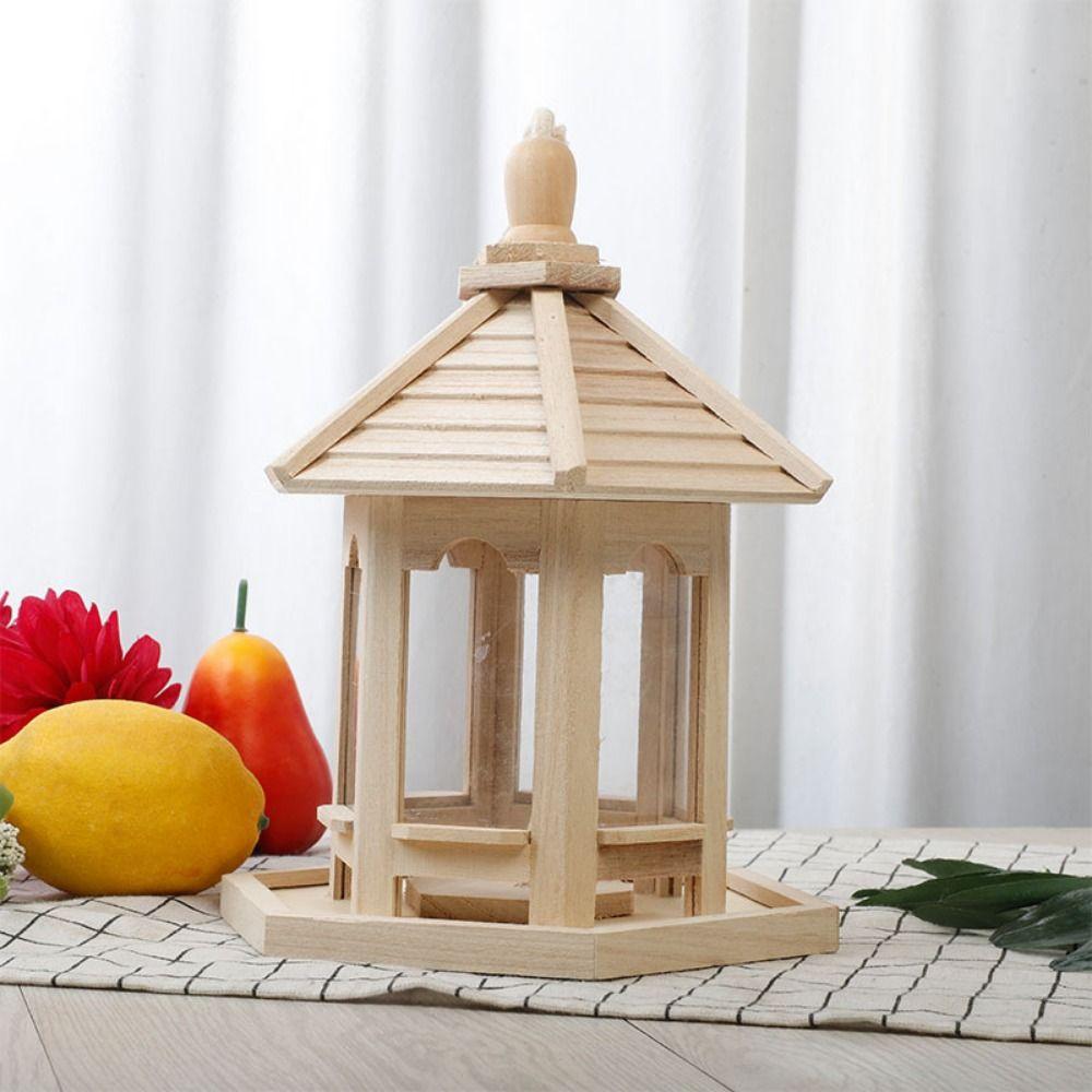 Durable House Shape Bird Feeder House Hanging Wooden Pet Feeder Box Bird Food Dispenser Balcony