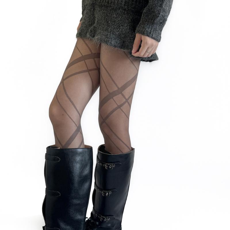 Fashionable See Through Tights With Unique Rhombic Grid Pattern Soft Nylon Hosiery Comfortable Pantyhose for Women